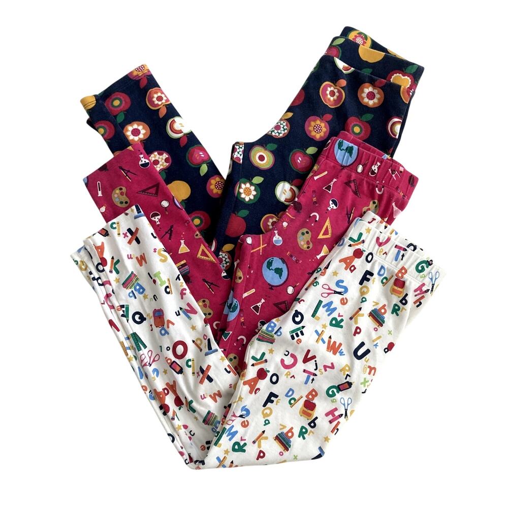 Gymboree Back to School Leggings Bundle - Apples, ABCs, Supplies - 8
